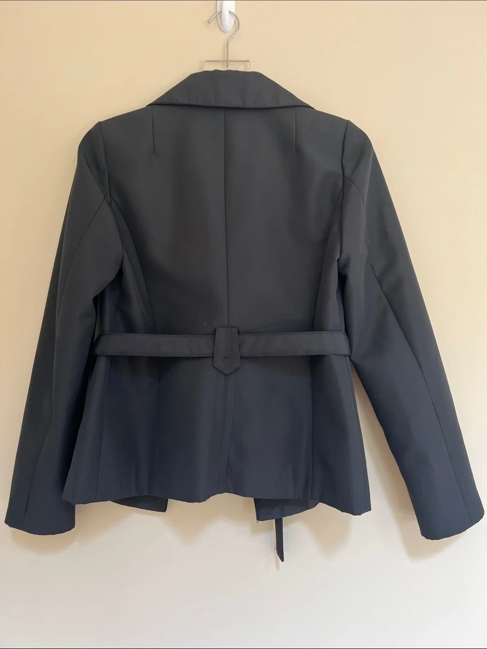 United Colors of Benetton Black Women's Belted Blazer with removable fur 0